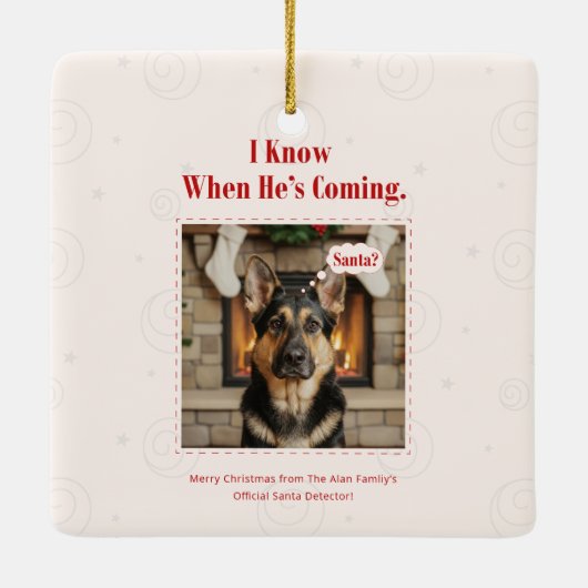 Joyful Funny Dog Pet Photo Christmas Holiday Keramisch Ornament (Achterkant)
