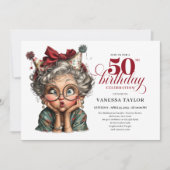 Joyful Funny Lady 50th Birthday Cartoon Humor Kaart (Voorkant)