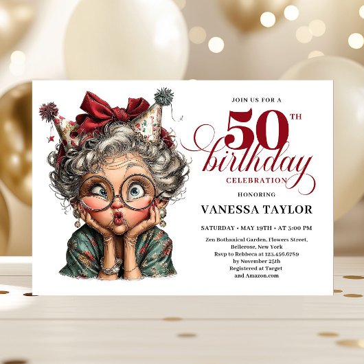 Joyful Funny Lady 50th Birthday Cartoon Humor Kaart