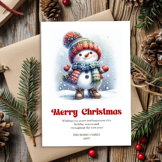 Joyful funny snowman minimalist holiday greeting feestdagenkaart