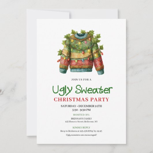 Joyful Funny Ugly Sweater Christmas Invite Kaart (Voorkant)