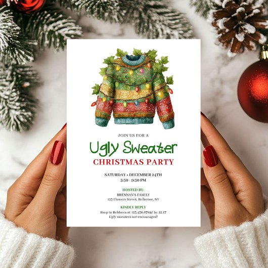 Joyful Funny Ugly Sweater Christmas Invite Kaart