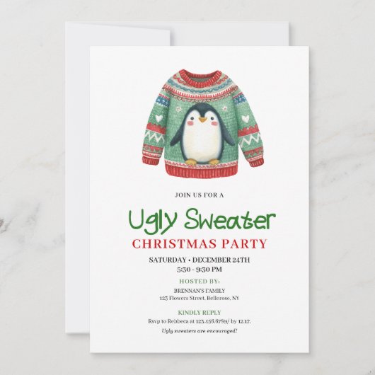 Joyful Funny Ugly Sweater Xmas Invitation Kaart (Voorkant)