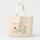 Joyful Garden Bird Grote Tote Bag (Voorkant)