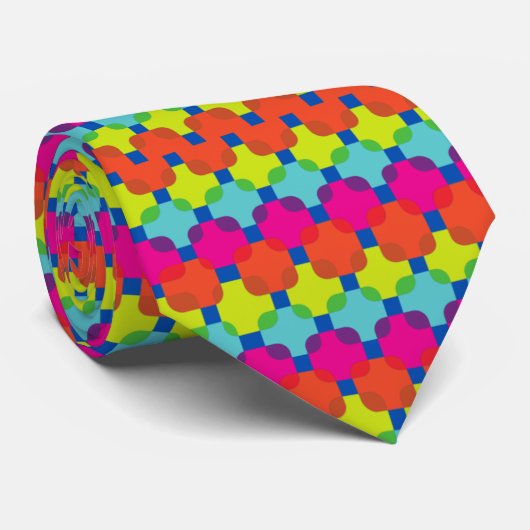 Joyful gemengd kleurenretro groen rood blauw patro stropdas (Opgerold)