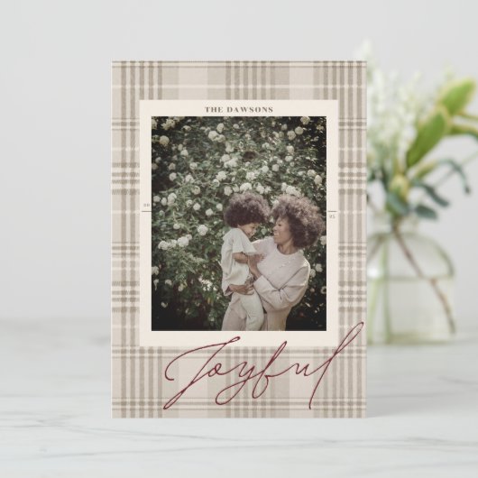 Joyful geruite kerst foto feestdagenkaart (Staand voorkant)