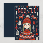 Joyful Girl In Red Sweater Feestdagenkaart (Voorkant / Achterkant)