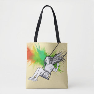 Joyful Girl on Swing - Levendige splash van kleure Tote Bag