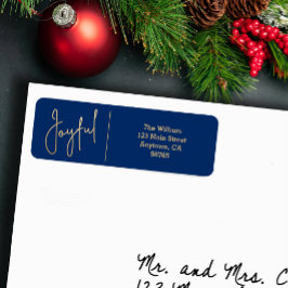 JOYFUL Gold and Blue Christmas Return Address Etiket