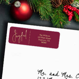 JOYFUL Gold and Cranberry Christmas Return Address Etiket
