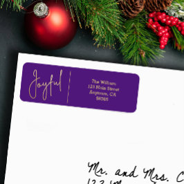 JOYFUL Gold and Purple Christmas Return Address Etiket
