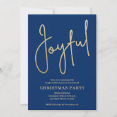 JOYFUL Gold Faux Foil on Blue Christmas Party Kaart (Voorkant)