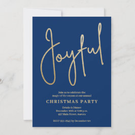 JOYFUL Gold Faux Foil on Blue Christmas Party Kaart