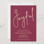 JOYFUL Gold Faux Foil on Cranberry Christmas Party Kaart (Voorkant)