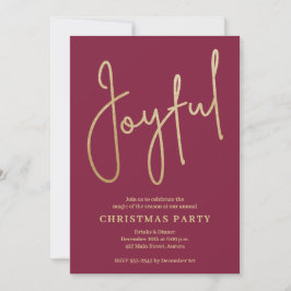 JOYFUL Gold Faux Foil on Cranberry Christmas Party Kaart
