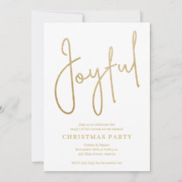 JOYFUL Gold Faux Foil on White Christmas Party Kaart