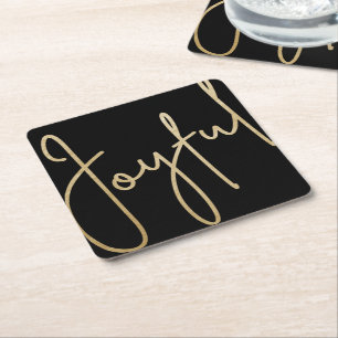JOYFUL Gold Faux Foil op zwart Kartonnen Onderzetters