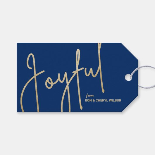JOYFUL Gold Faux Folie Blue Cadeaulabel (Voorkant (Horizontaal))
