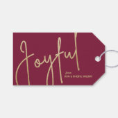 JOYFUL Gold Faux Folie Cranberry Kerstmis Cadeaulabel (Voorkant (Horizontaal))