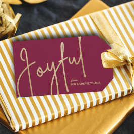 JOYFUL Gold Faux Folie Cranberry Kerstmis Cadeaulabel