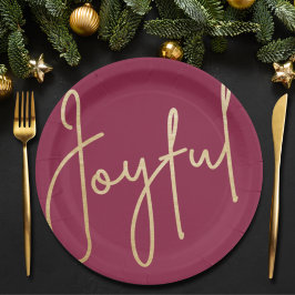 JOYFUL Gold Faux Folie Cranberry Kerstmis Papieren Bordje
