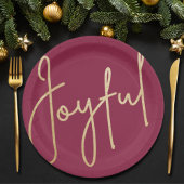JOYFUL Gold Faux Folie Cranberry Kerstmis Papieren Bordje