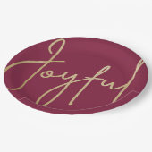 JOYFUL Gold Faux Folie Cranberry Kerstmis Papieren Bordje (Gekanteld)