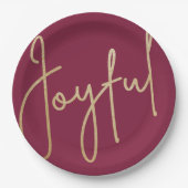 JOYFUL Gold Faux Folie Cranberry Kerstmis Papieren Bordje (Voorkant)