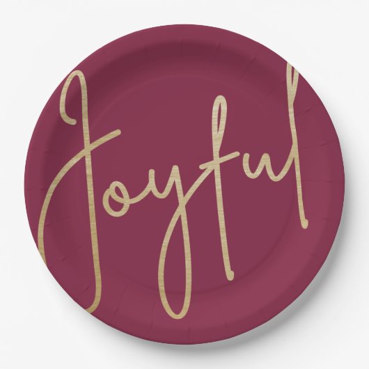 JOYFUL Gold Faux Folie Cranberry Kerstmis Papieren Bordje (Voorkant)