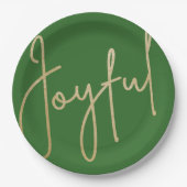 JOYFUL Gold Faux Folie Green Kerstmis Papieren Bordje (Voorkant)