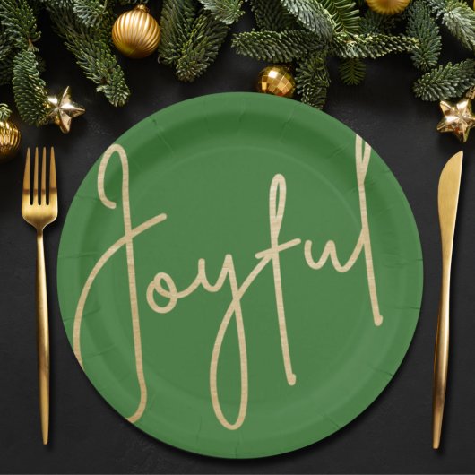 JOYFUL Gold Faux Folie Green Kerstmis Papieren Bordje