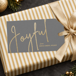 JOYFUL Gold Faux Folie grijs Cadeaulabel