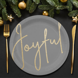 JOYFUL Gold Faux Folie Grijze kerst Papieren Bordje
