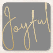 JOYFUL Gold Faux Folie op grijs Kartonnen Onderzetters (Voorkant)