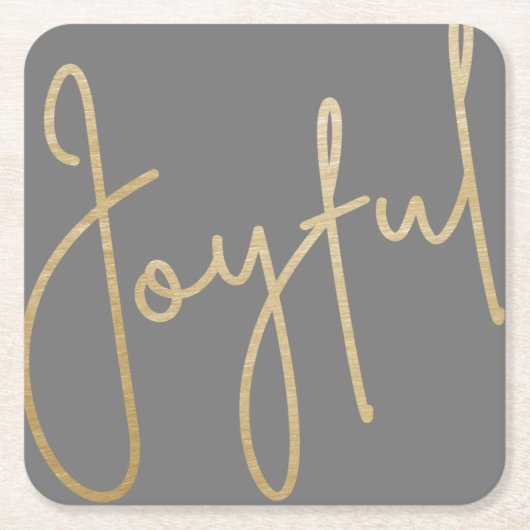 JOYFUL Gold Faux Folie op grijs Kartonnen Onderzetters (Voorkant)