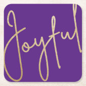 JOYFUL Gold Faux-Folie op Paars Kartonnen Onderzetters (Voorkant)