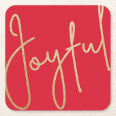 JOYFUL Gold Faux Folie op rood Kartonnen Onderzetters (Voorkant)