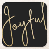 JOYFUL Gold Faux Folie op zwart Kartonnen Onderzetters (Voorkant)