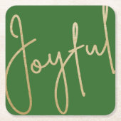 JOYFUL Gold Faux Folie over Groen Kartonnen Onderzetters (Voorkant)
