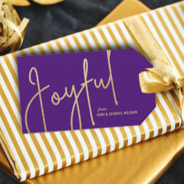 JOYFUL Gold Faux Folie Paarse kerst Cadeaulabel