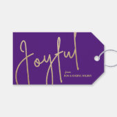 JOYFUL Gold Faux Folie Paarse kerst Cadeaulabel (Voorkant (Horizontaal))