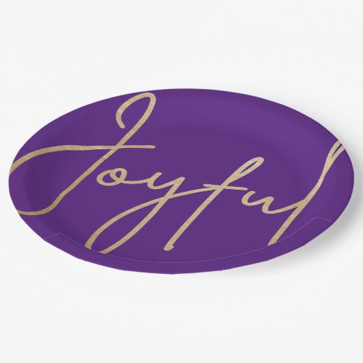 JOYFUL Gold Faux Folie Paarse kerst Papieren Bordje (Gekanteld)