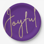JOYFUL Gold Faux Folie Paarse kerst Papieren Bordje (Voorkant)