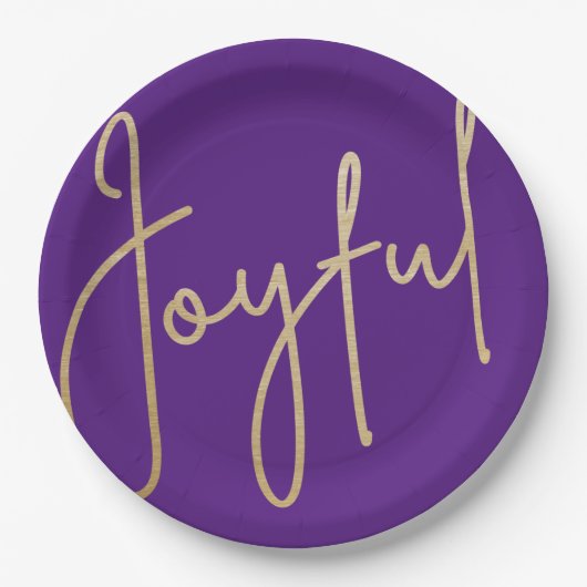 JOYFUL Gold Faux Folie Paarse kerst Papieren Bordje (Voorkant)
