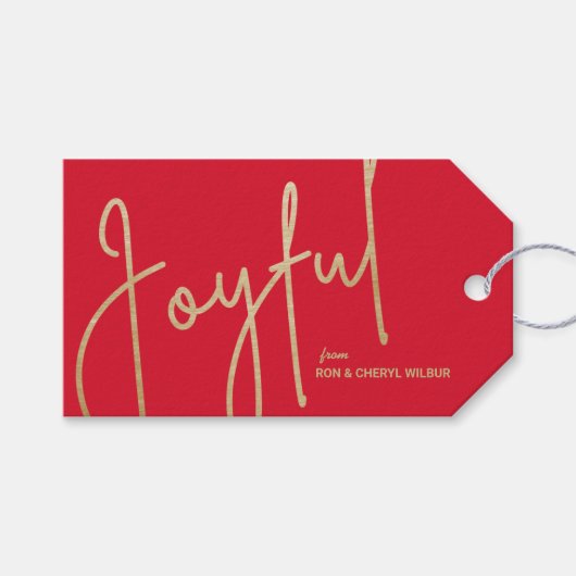 JOYFUL Gold Faux Folie Red Gift Labels Cadeaulabel (Voorkant (Horizontaal))