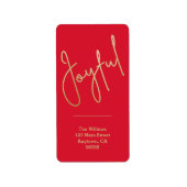 JOYFUL Gold Faux Folie Rood kerstadres Etiket (Voorkant)