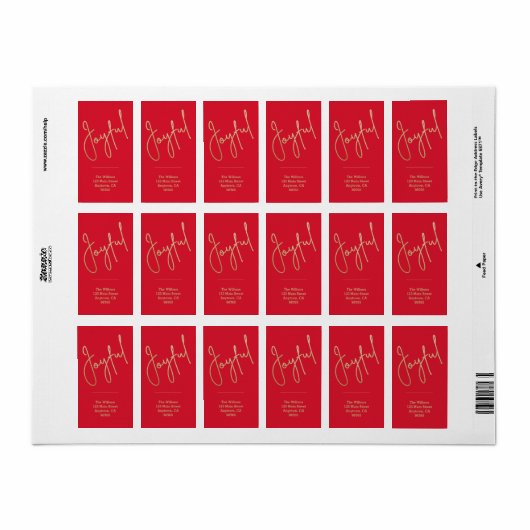 JOYFUL Gold Faux Folie Rood kerstadres Etiket (Full Sheet)