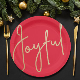 JOYFUL Gold Faux Folie Rood kerstfeest Papieren Bordje
