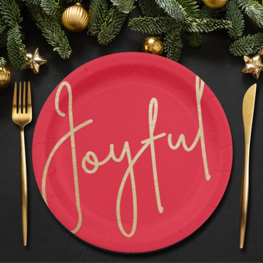 JOYFUL Gold Faux Folie Rood kerstfeest Papieren Bordje