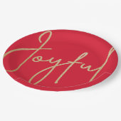 JOYFUL Gold Faux Folie Rood kerstfeest Papieren Bordje (Gekanteld)